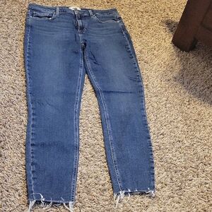 PAIGE Ankle-Length Cropped Blue Jeans